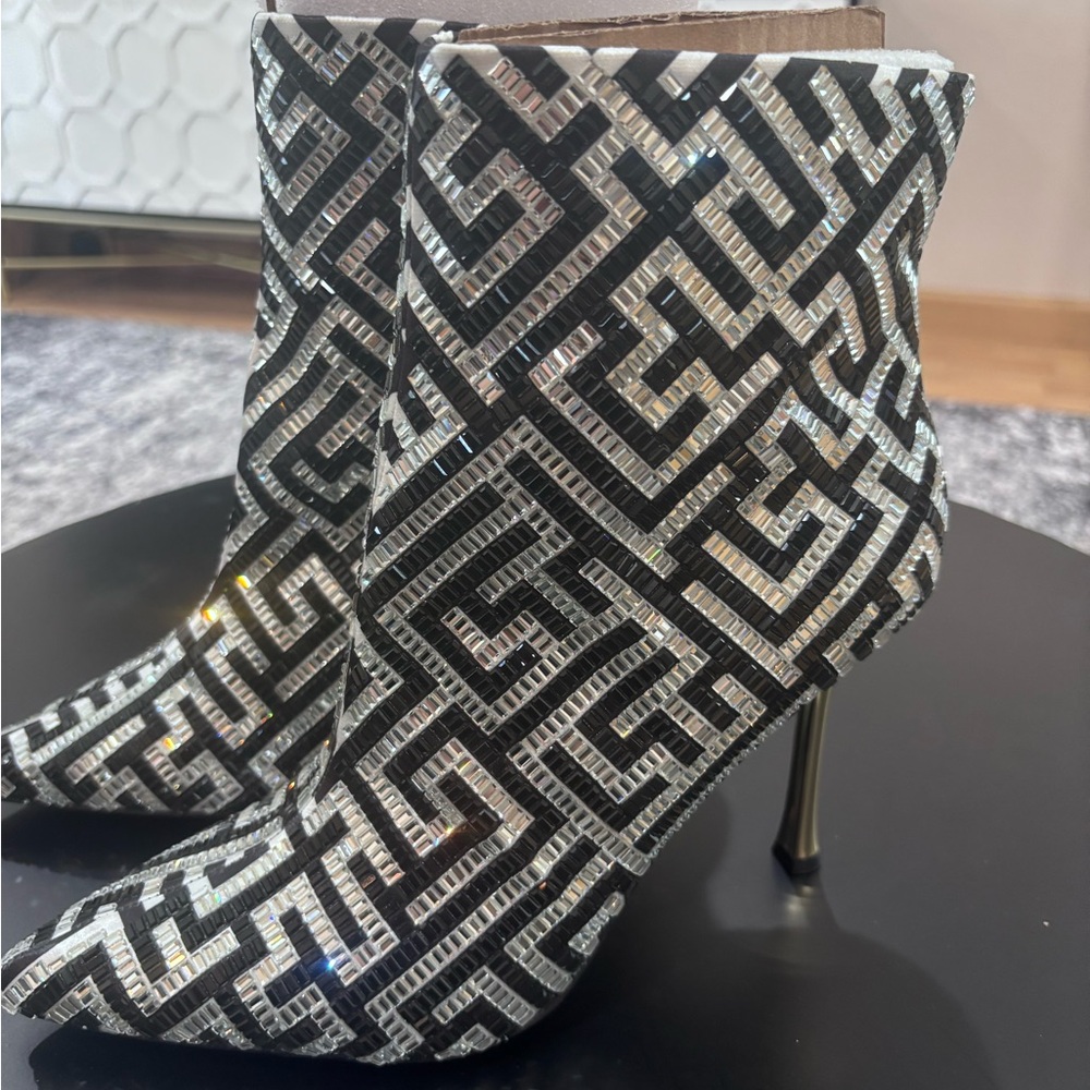 INC International Concepts Black and Silver Heeled Boots